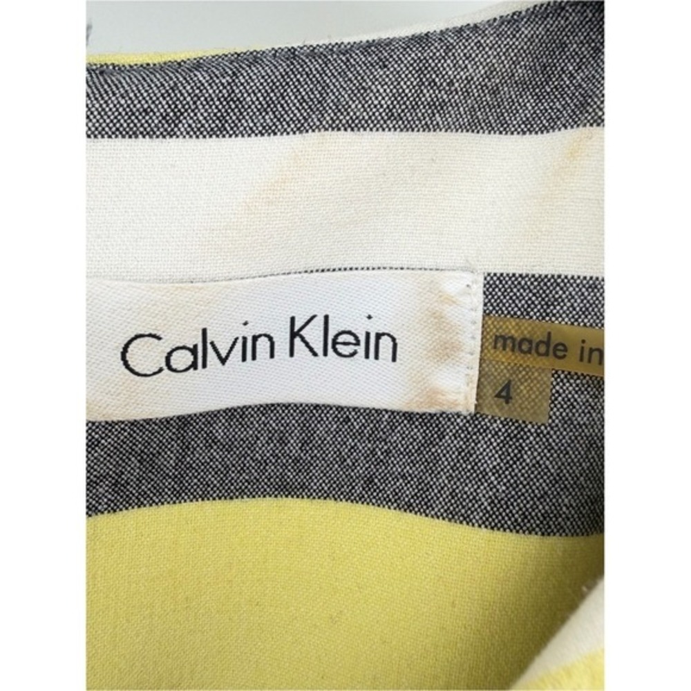 Calvin Klein Womens Yellow Grey Striped Belted Sheath Dress Size 4 Office - Picture 2 of 9